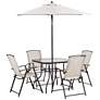 1_Essex Beige Folding 6-Piece Outdoor Dining Set with Umbrella