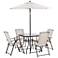 Essex Beige Folding 6-Piece Outdoor Dining Set with Umbrella