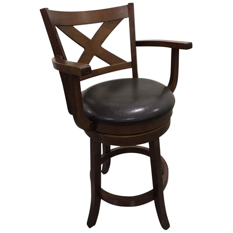 Image 1 Essex Brown Upholstered Walnut Deluxe Swivel Barstool Set of 2