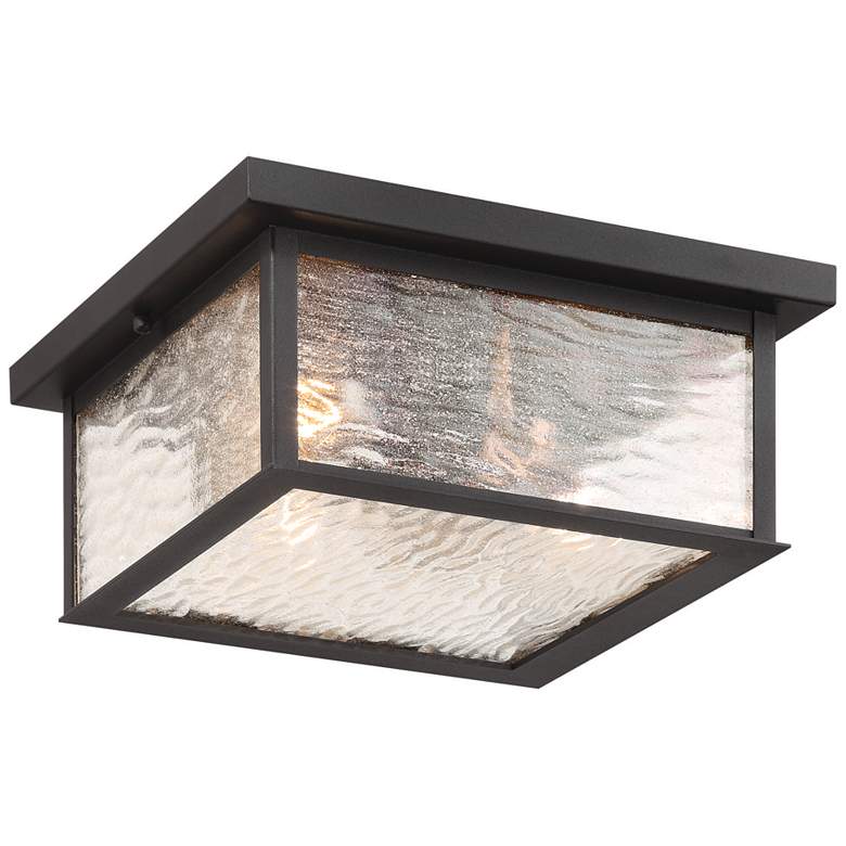 Image 1 Estate 12"W 3-Light Black Outdoor Flush Mount w/ Rain Glassware Shade