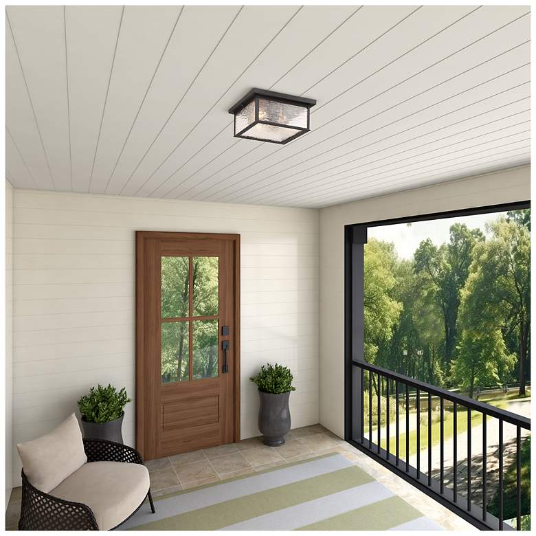 Image 5 Estate 12"W 3-Light Black Outdoor Flush Mount w/ Rain Glassware Shade more views