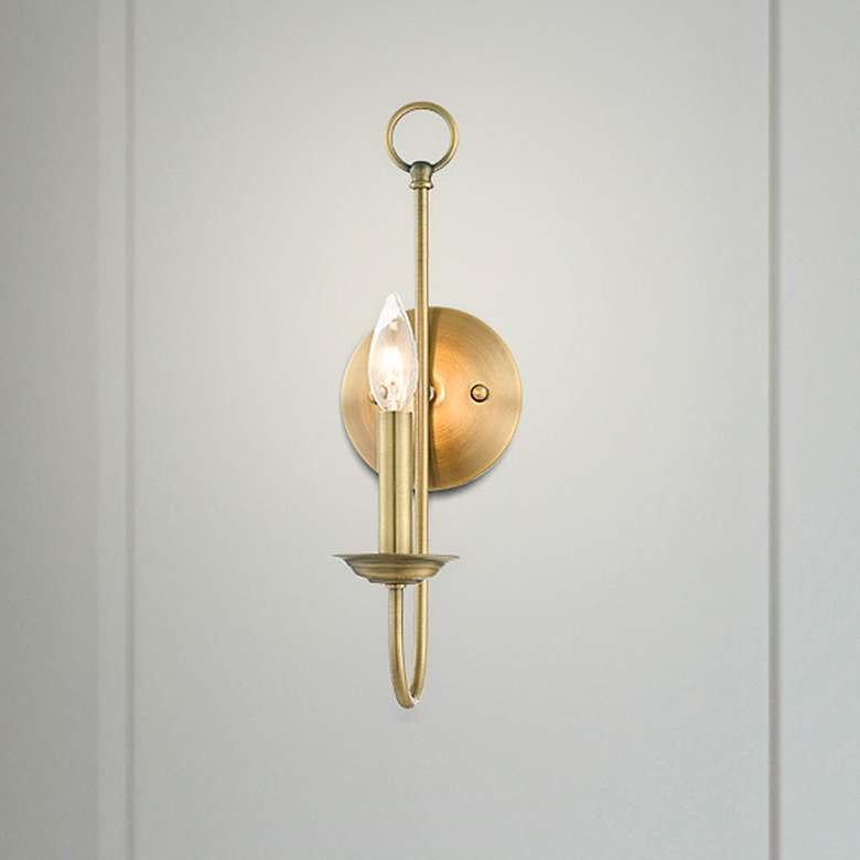 Image 1 Estate 16" High Antique Brass Wall Sconce