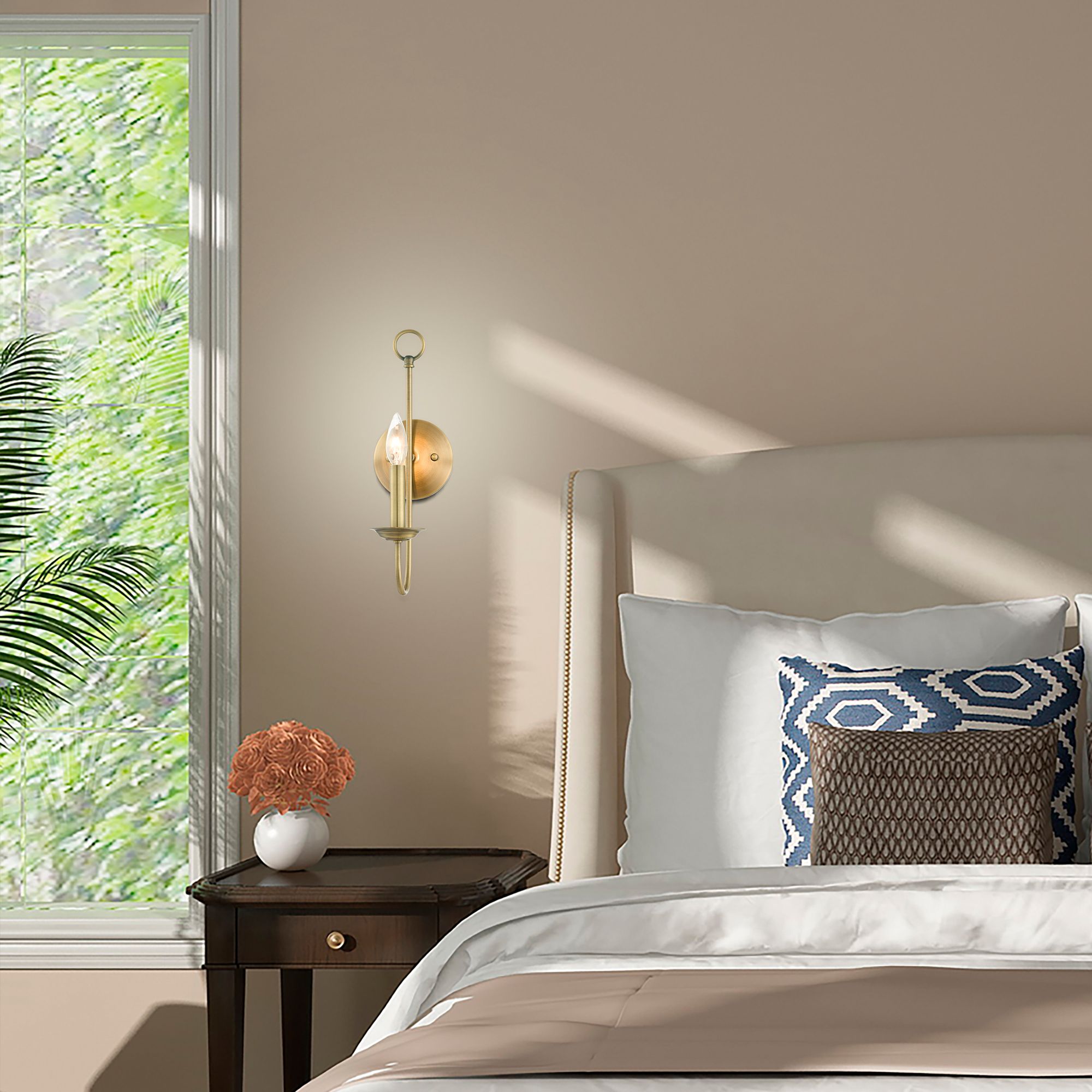 Estate 16" High Antique Brass Wall Sconce