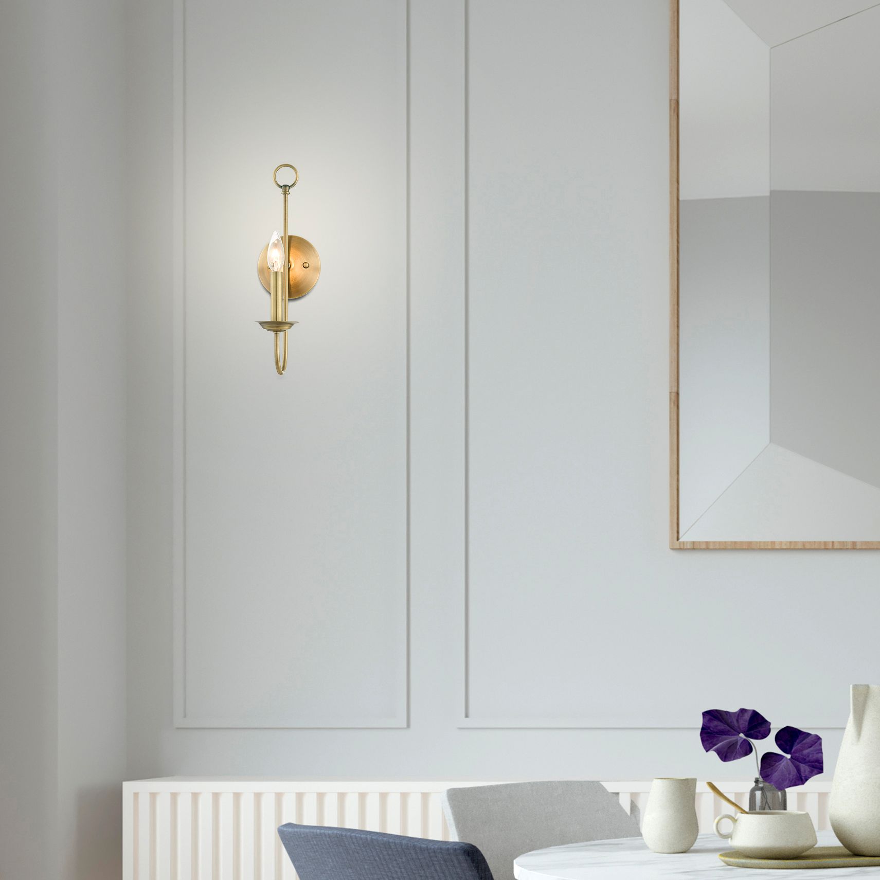 Estate 16" High Antique Brass Wall Sconce