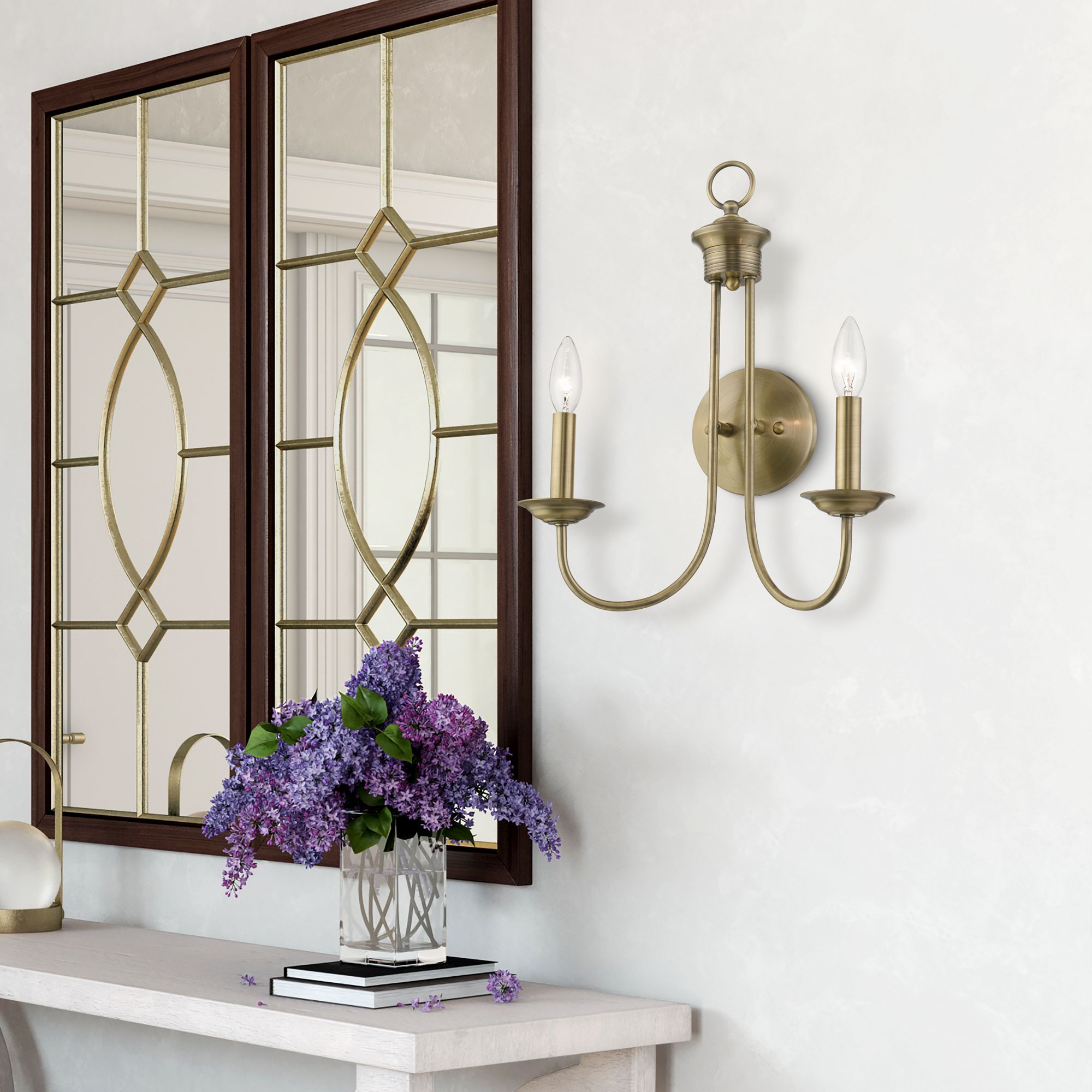 Estate 2 Light Antique Brass Double Sconce in scene