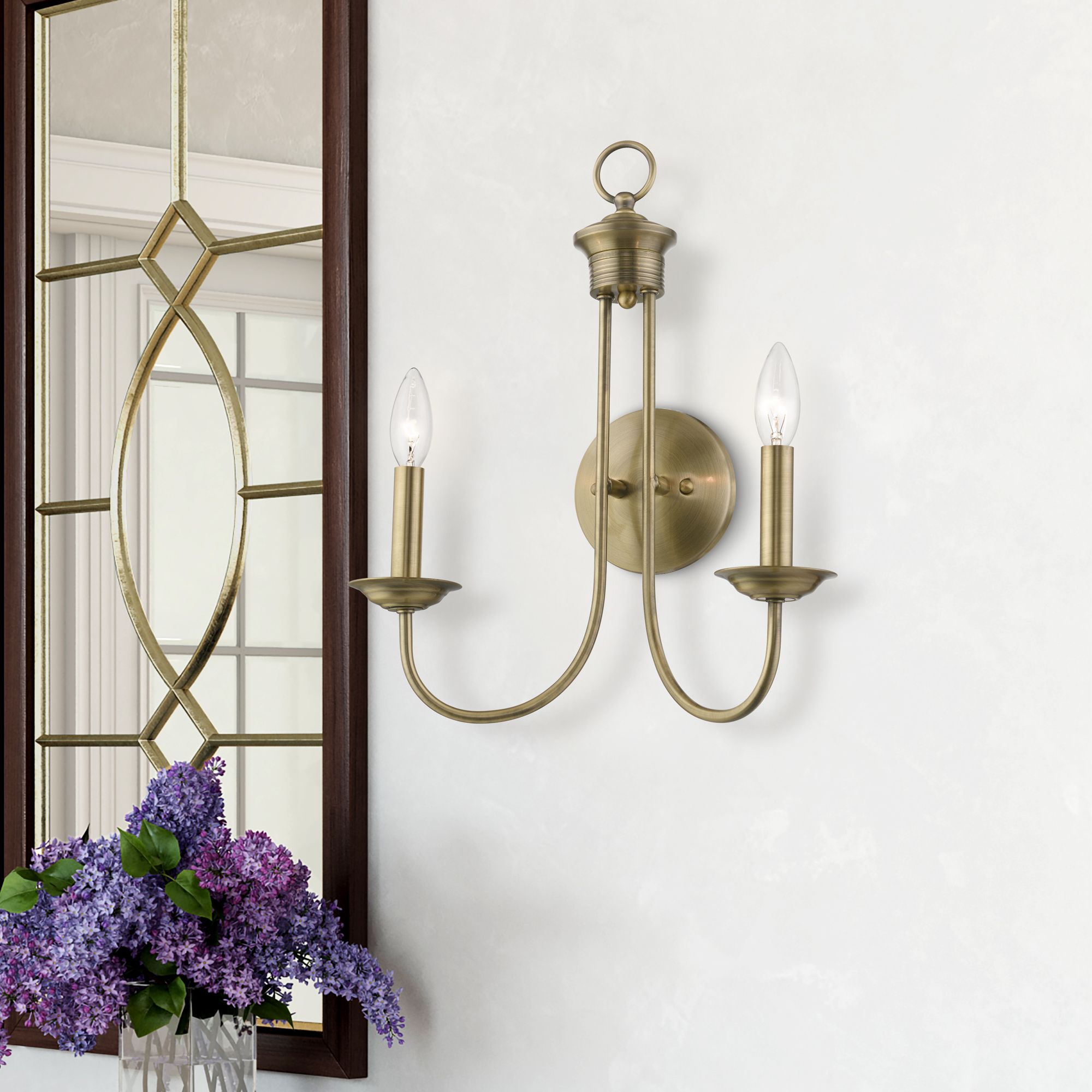 Estate 2 Light Antique Brass Double Sconce in scene