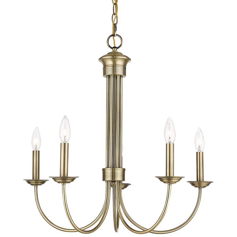 Image 3 Estate 25" Wide Antique Brass 5-Light Chandelier