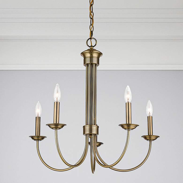 Image 2 Estate 25" Wide Antique Brass 5-Light Chandelier