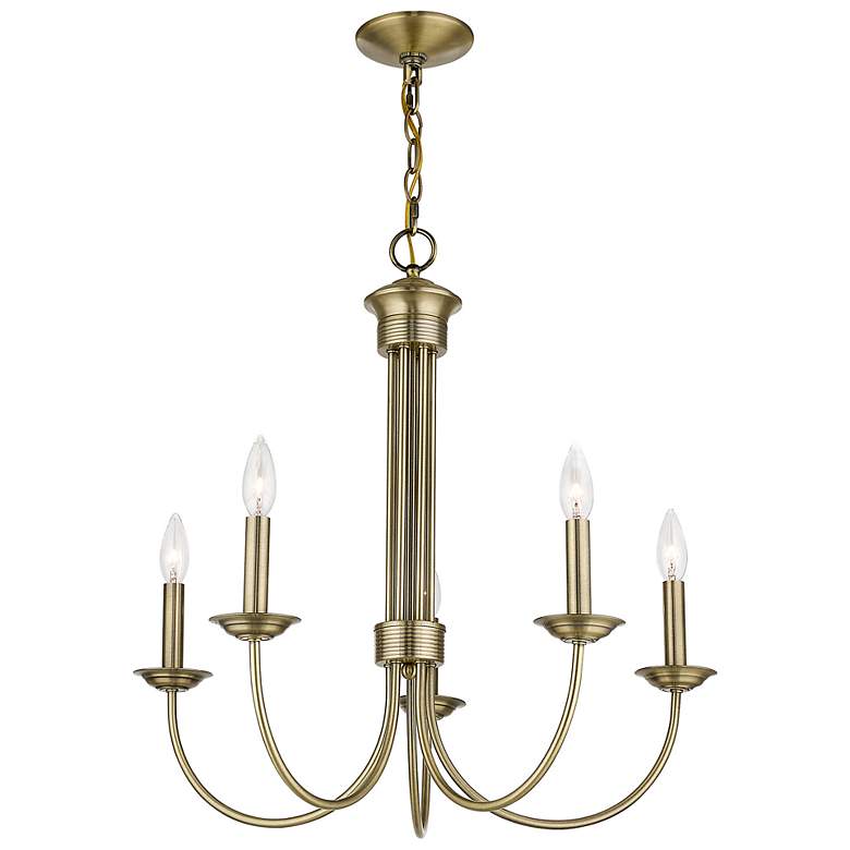 Image 6 Estate 25" Wide Antique Brass 5-Light Chandelier more views