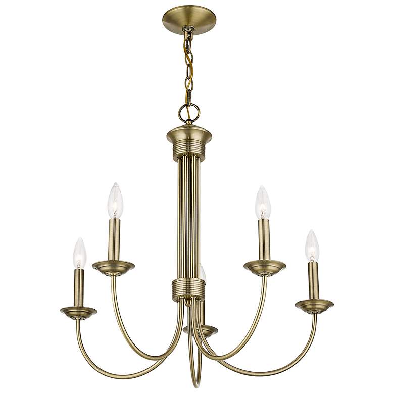 Image 7 Estate 25" Wide Antique Brass 5-Light Chandelier more views