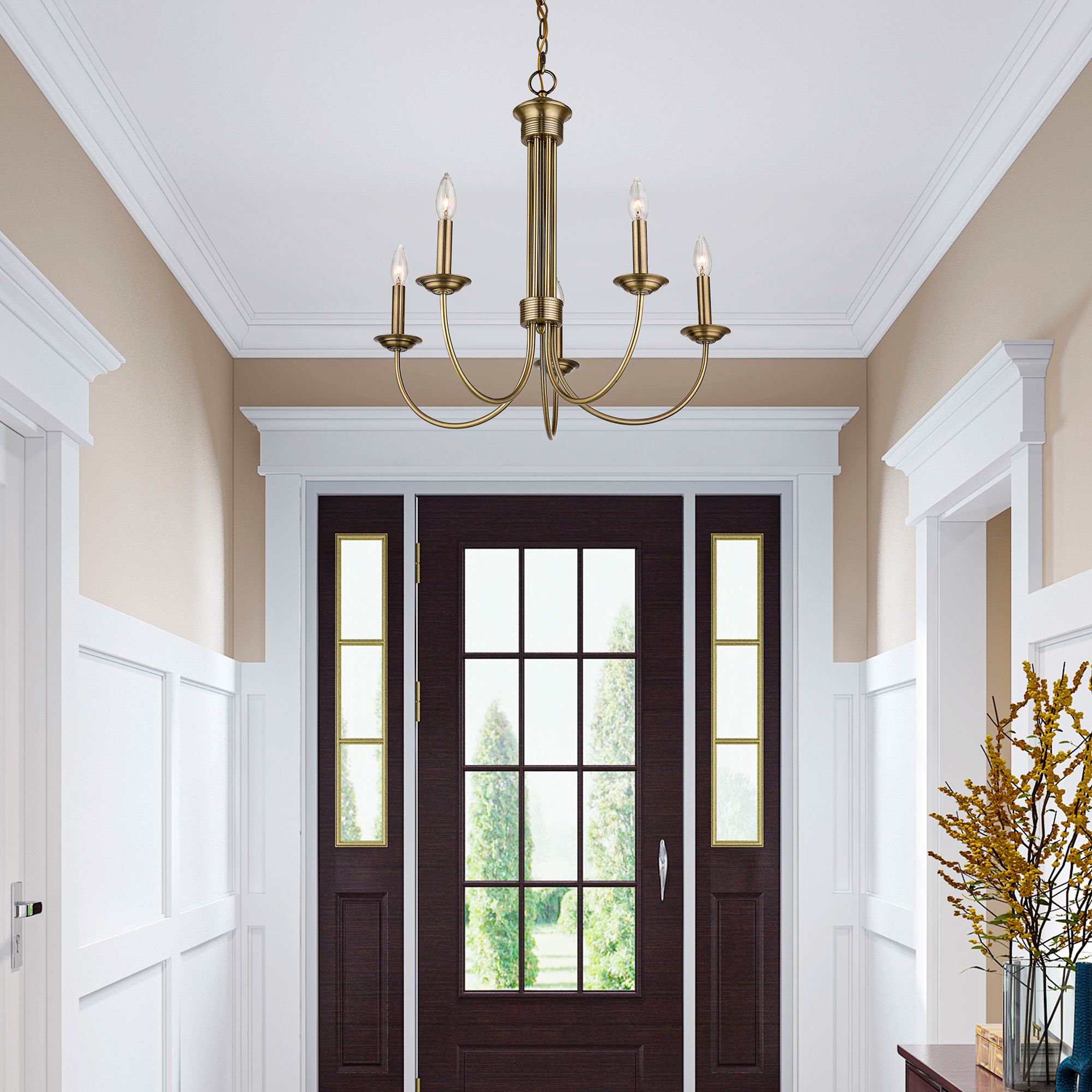 Estate 25" Wide Antique Brass 5-Light Chandelier in scene