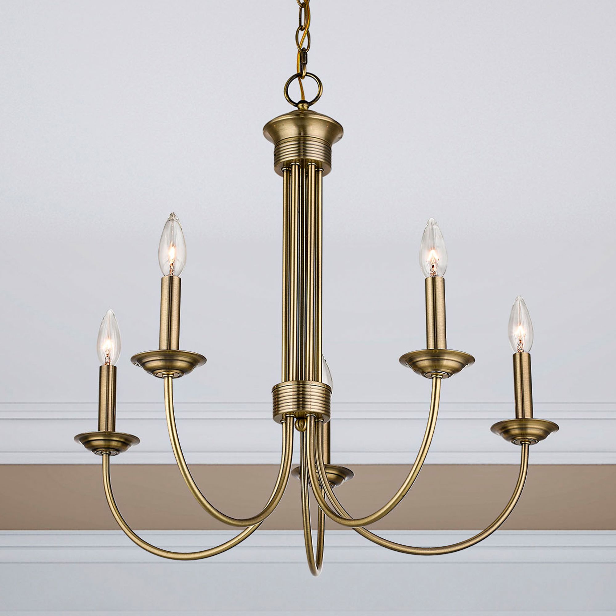Estate 25" Wide Antique Brass 5-Light Chandelier in scene