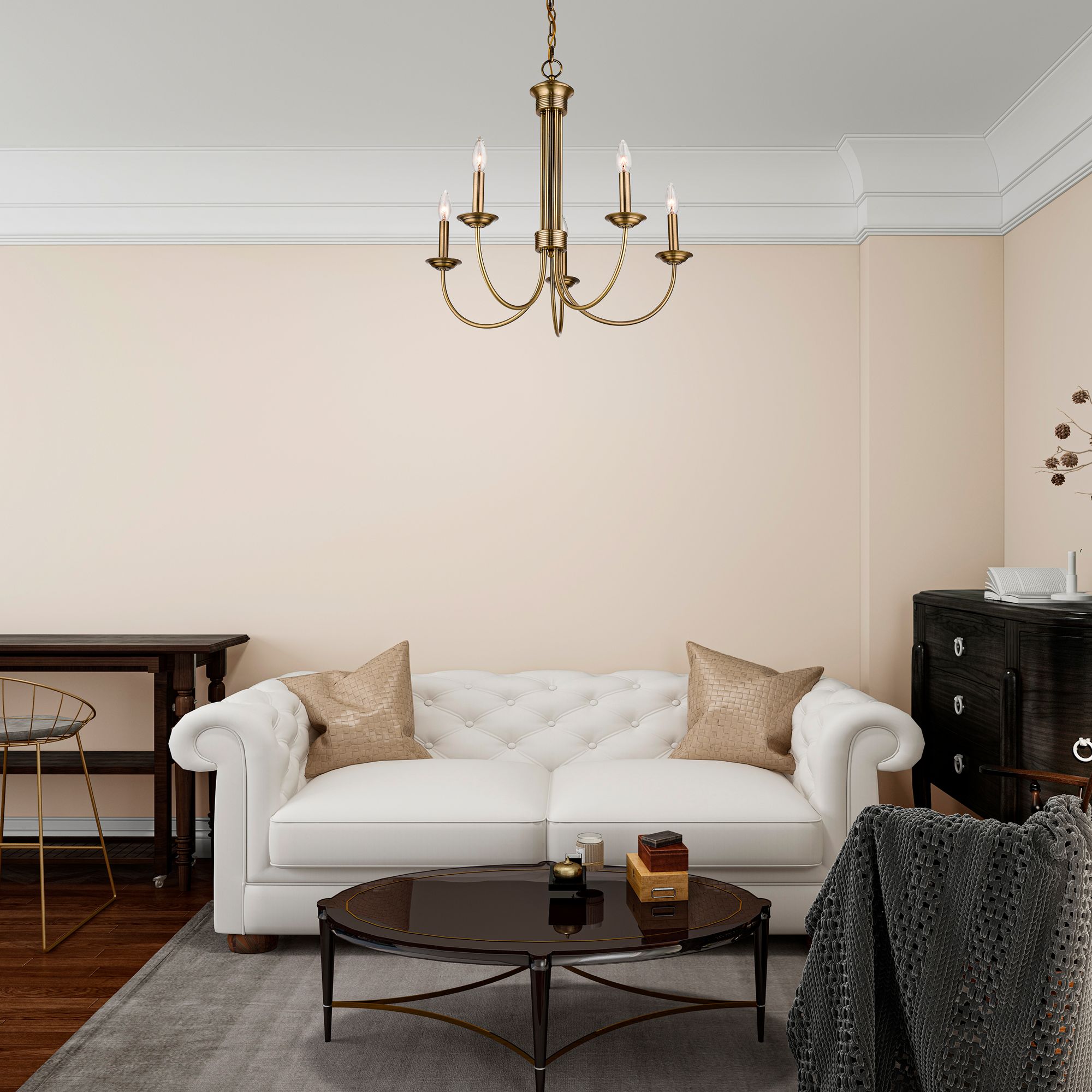 Estate 25" Wide Antique Brass 5-Light Chandelier in scene