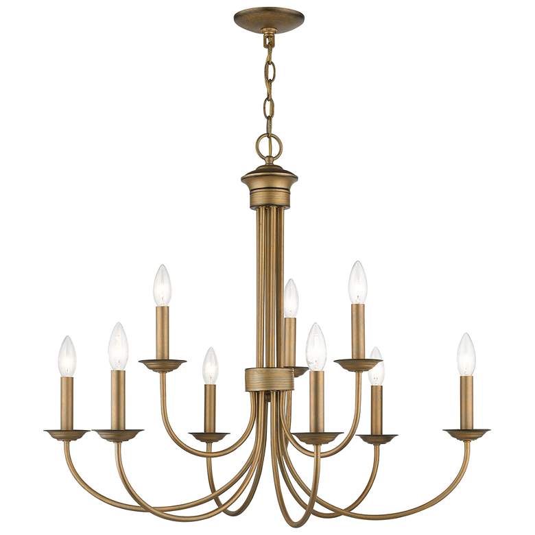 Image 1 Estate 30" Wide Antique Gold Leaf 9-Light Chandelier