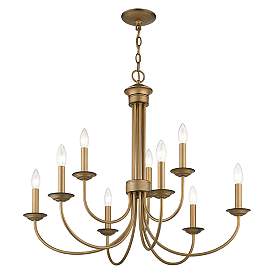 Image5 of Estate 30" Wide Antique Gold Leaf 9-Light Chandelier more views