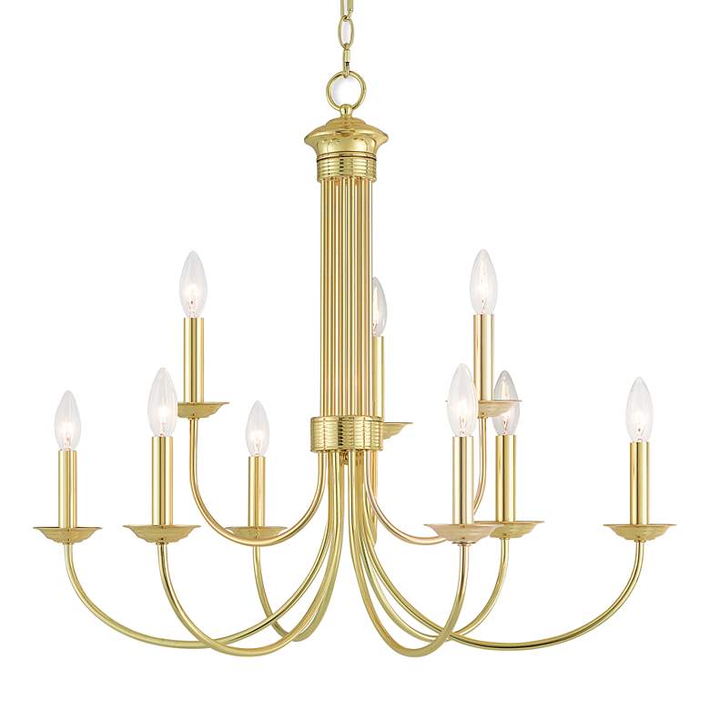 Image 3 Estate 30" Wide Polished Brass 9-Light Chandelier