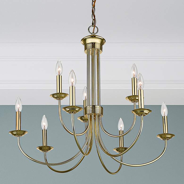 Image 2 Estate 30" Wide Polished Brass 9-Light Chandelier
