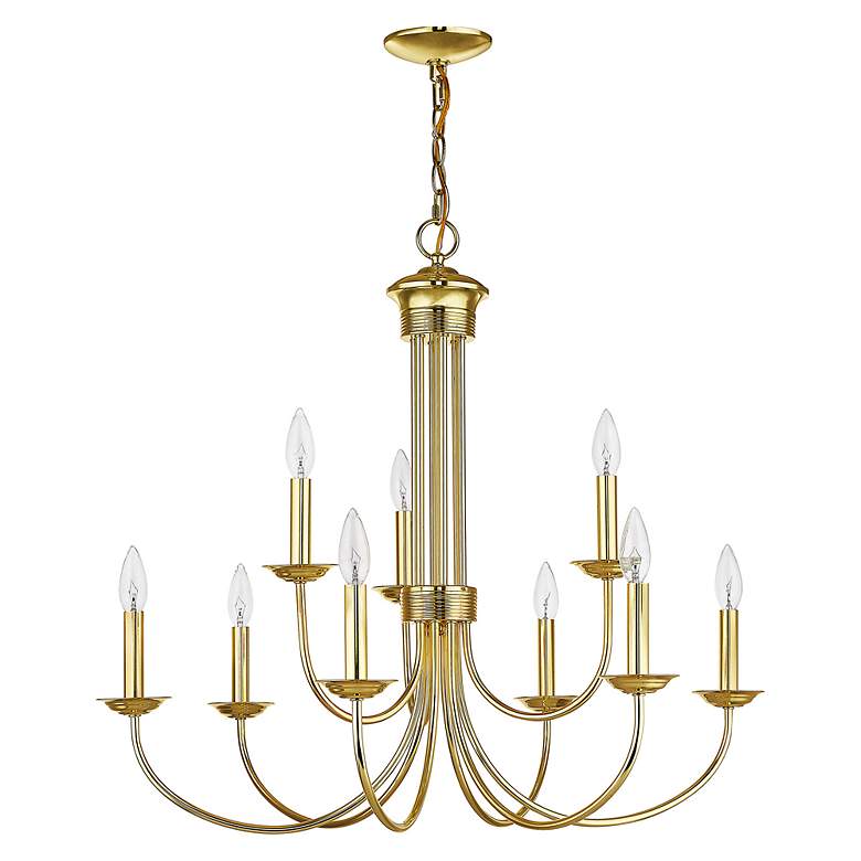 Image 5 Estate 30" Wide Polished Brass 9-Light Chandelier more views