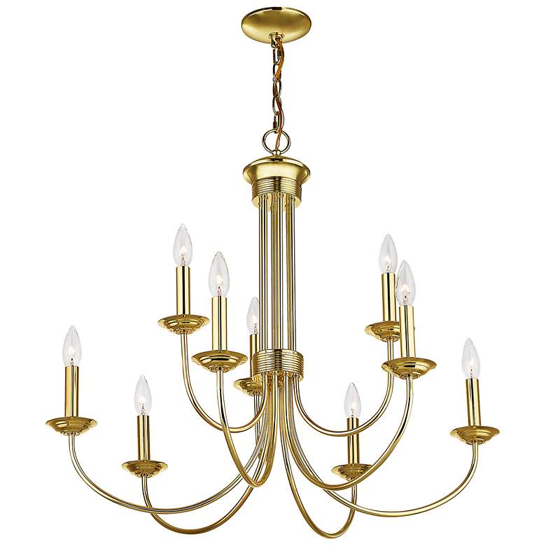 Image 6 Estate 30" Wide Polished Brass 9-Light Chandelier more views