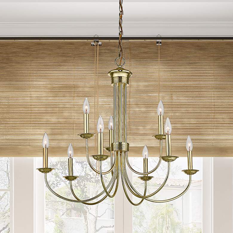 Image 7 Estate 30" Wide Polished Brass 9-Light Chandelier more views