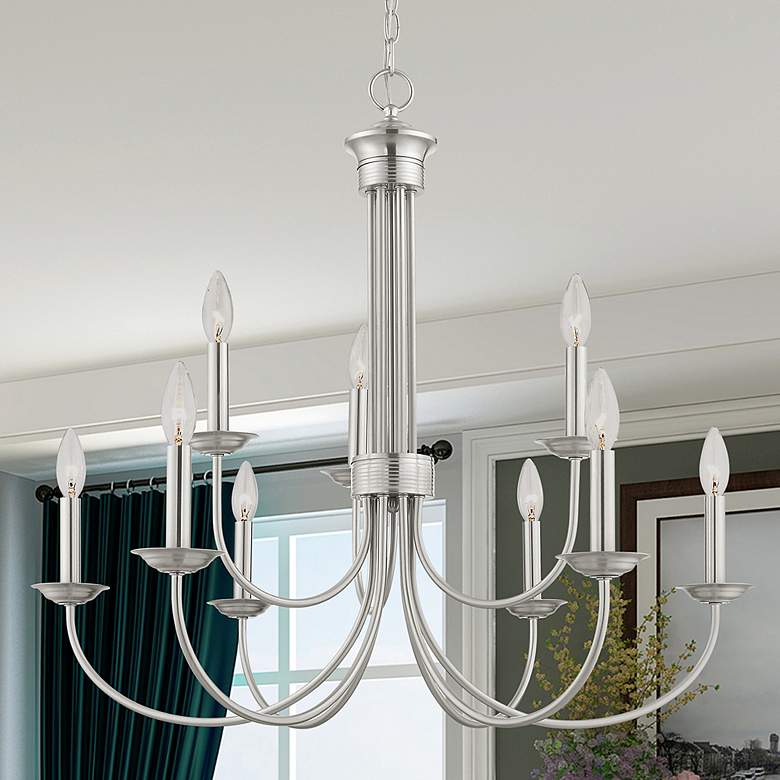 Image 2 Estate 30"W Brushed Nickel 9-Light Candle Style Chandelier