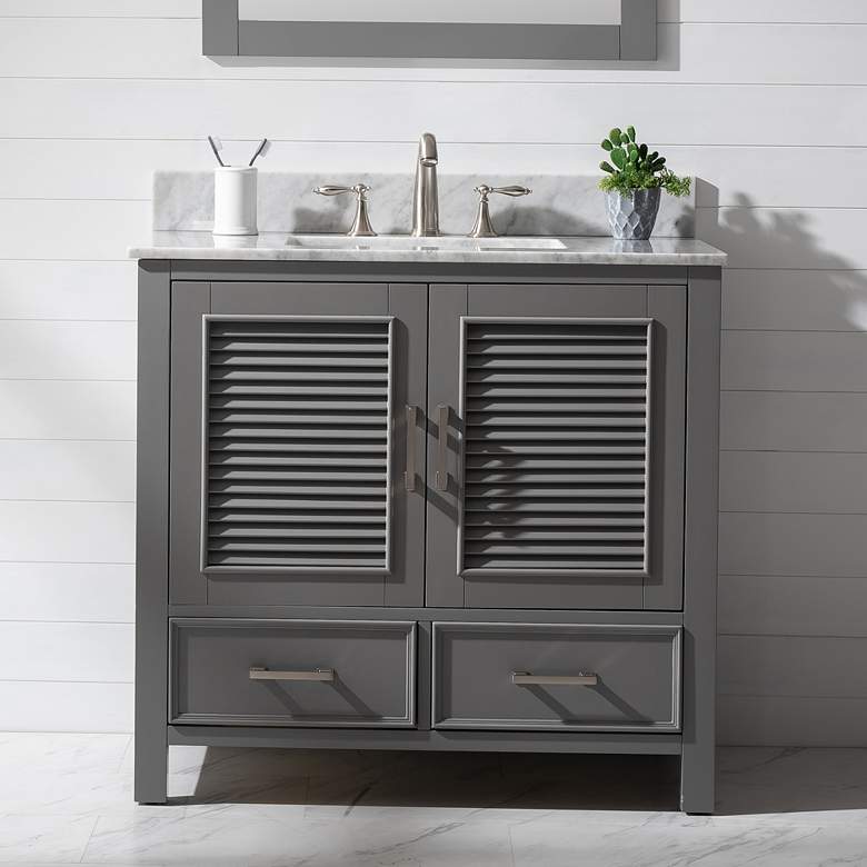 Image 1 Estate 36" Wide 2-Door Gray Marble-Top Single Vanity