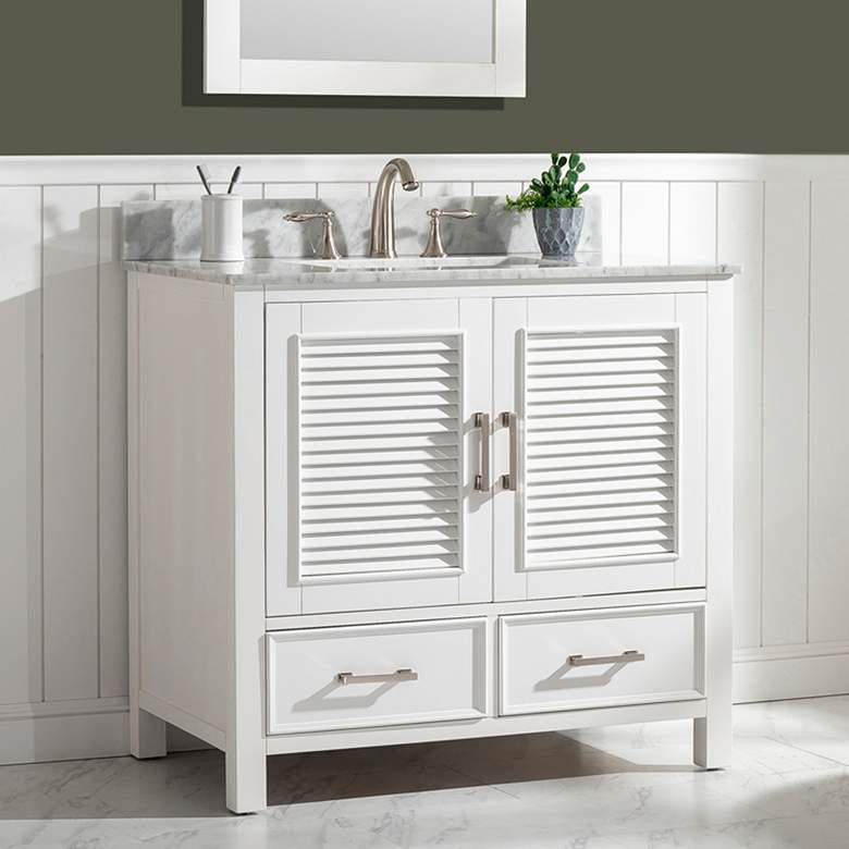 Image 1 Estate 36" Wide 2-Door White Marble-Top Single Vanity