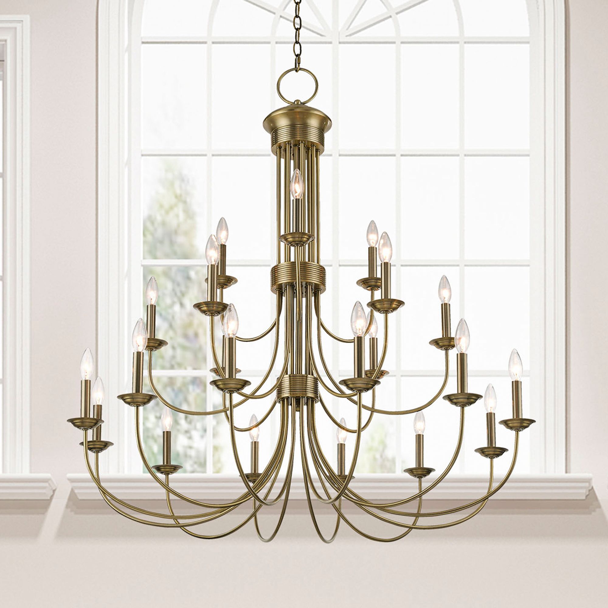 Estate 42" Wide Antique Brass 21-Light Chandelier in scene