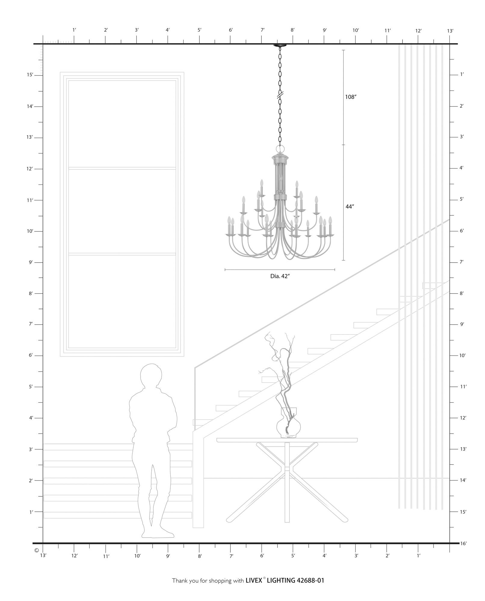 Estate 42" Wide Antique Brass 21-Light Chandelier in scene