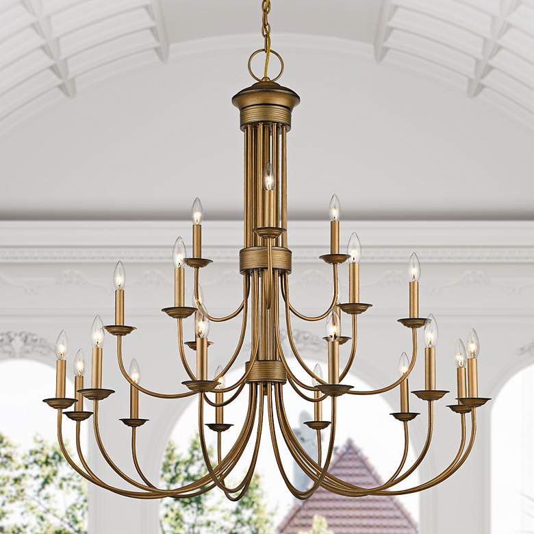 Image 2 Estate 42" Wide Antique Gold Leaf 21-Light Chandelier