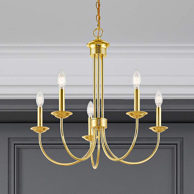 Image 7 Estate 5 Light Polished Brass Chandelier more views