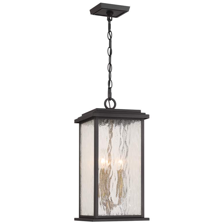 Image 1 Estate 8.5"W 3-Light Black, Brass Outdoor Pendant w/ Rain Glassware Shade