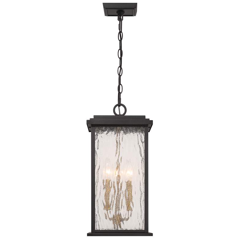 Image 2 Estate 8.5"W 3-Light Black, Brass Outdoor Pendant w/ Rain Glassware Shade more views