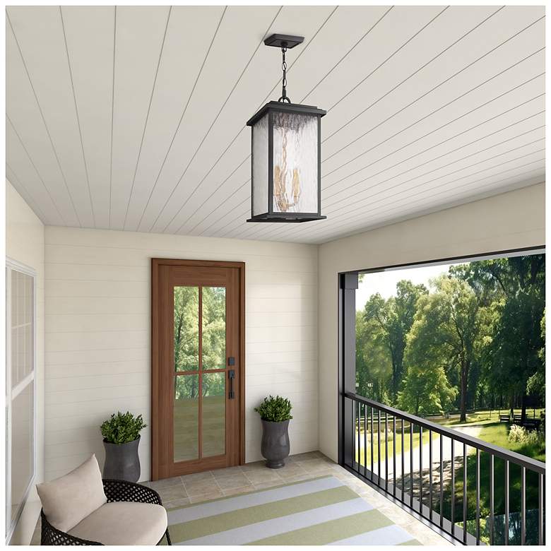 Image 5 Estate 8.5"W 3-Light Black, Brass Outdoor Pendant w/ Rain Glassware Shade more views