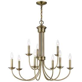 Image1 of Estate 9 Light Antique Brass Chandelier
