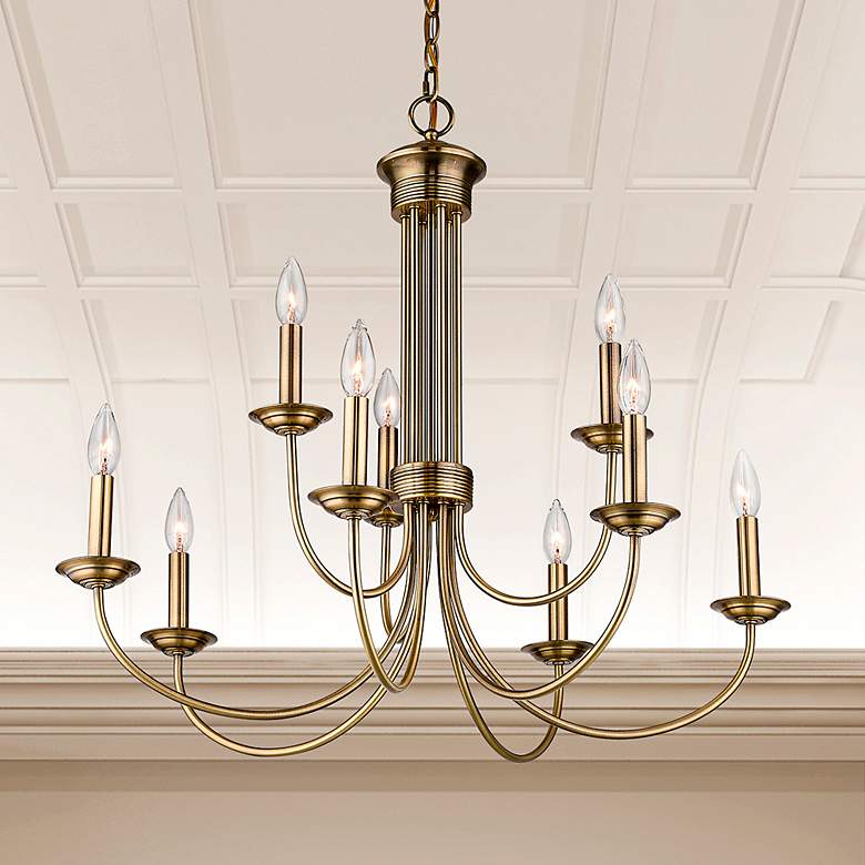 Image 1 Estate 9 Light Antique Brass Chandelier