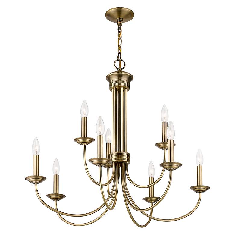 Image 5 Estate 9 Light Antique Brass Chandelier more views