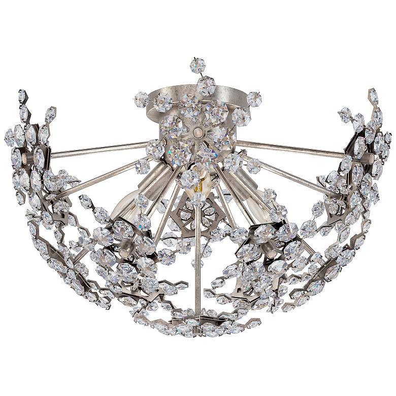 Image 1 Esteracae 11"H x 18"W 3-Light Crystal Semi-Flush Mount in Antique