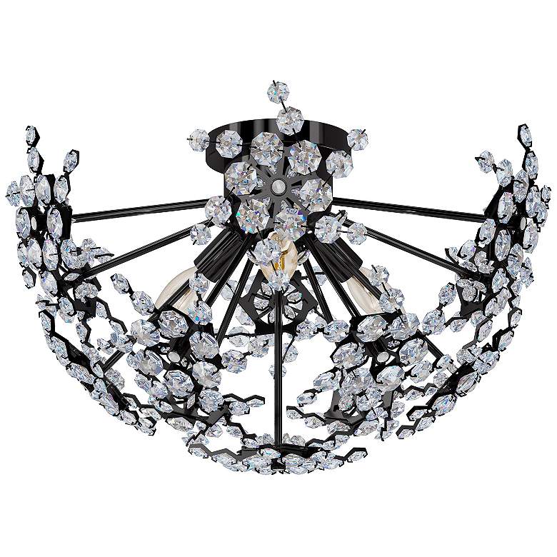Image 1 Esteracae 11"H x 18"W 3-Light Crystal Semi-Flush Mount in Jet Bla