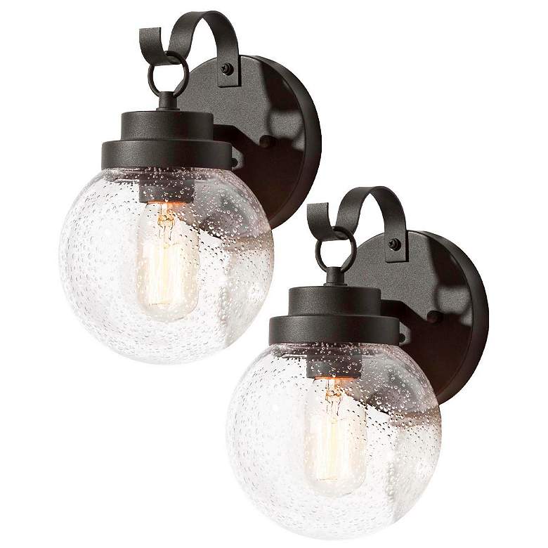 Image 1 Estrellado 10"H Textured Black Outdoor Wall Lights Set of 2