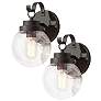1_Estrellado 10"H Textured Black Outdoor Wall Lights Set of 2