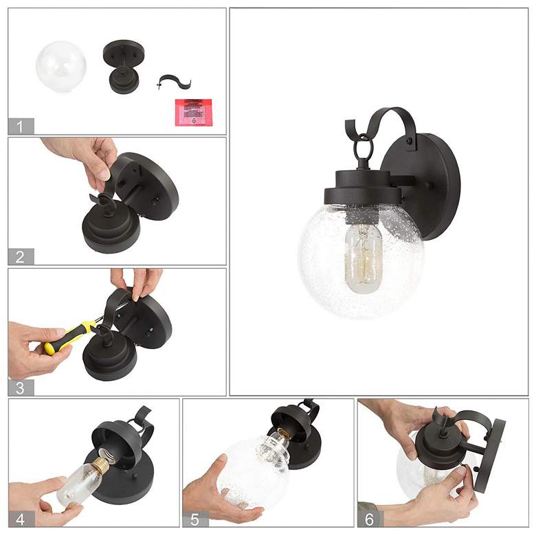 Image 7 Estrellado 10"H Textured Black Outdoor Wall Lights Set of 2 more views