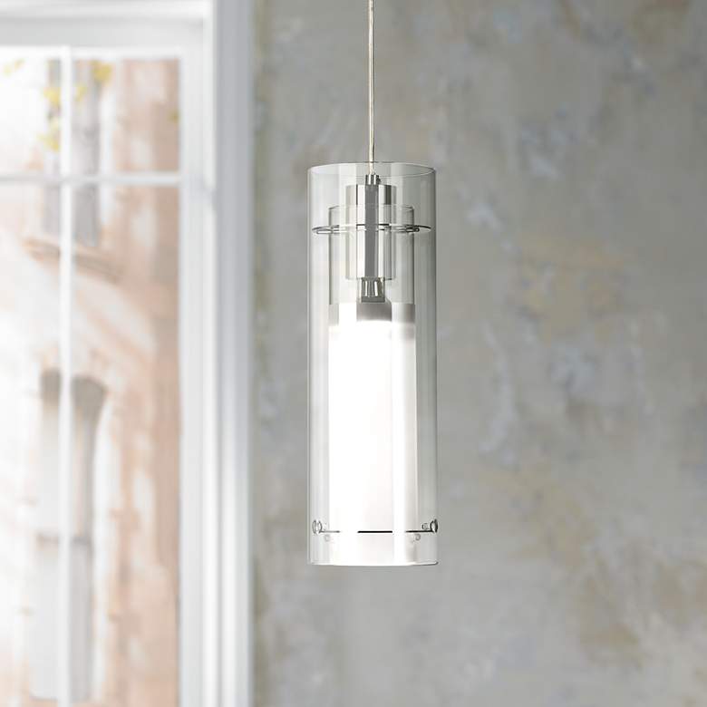 Image 2 ET2 5 1/2" Wide Clear Cylinder and Frosted Glass Modern Pendant Light