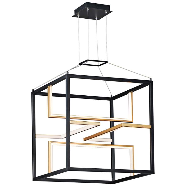 Image 2 ET2 Chamber 18 1/4 inch Black and Gold 4-Light LED Modern Cube Pendant