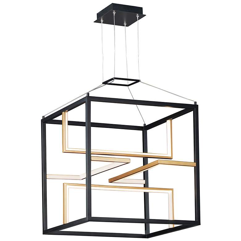 Image 2 ET2 Chamber 18 1/4" Black and Gold 4-Light LED Modern Cube Pendant