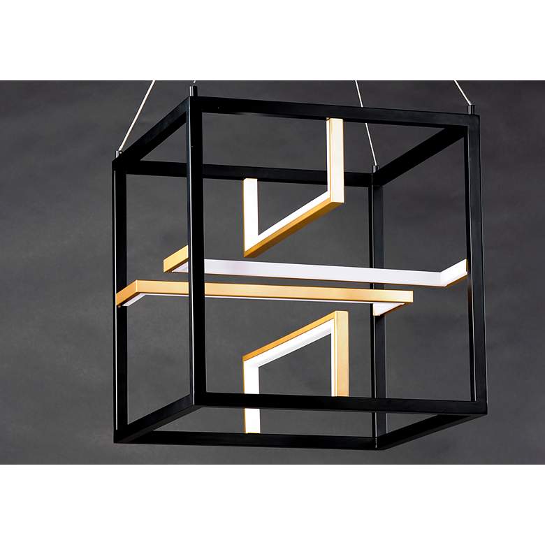 Image 5 ET2 Chamber 18 1/4" Black and Gold 4-Light LED Modern Cube Pendant more views