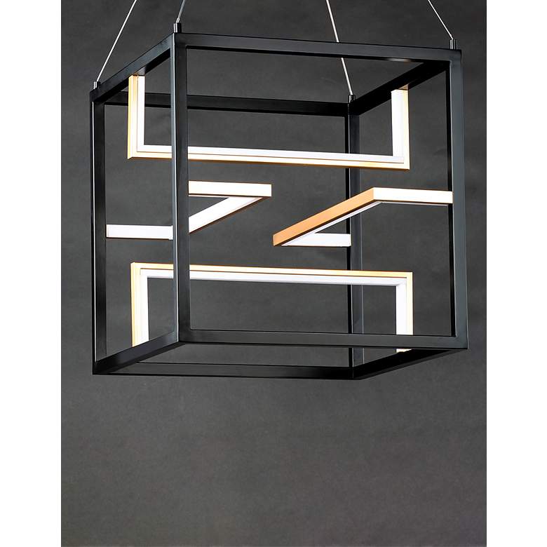 Image 6 ET2 Chamber 18 1/4" Black and Gold 4-Light LED Modern Cube Pendant more views