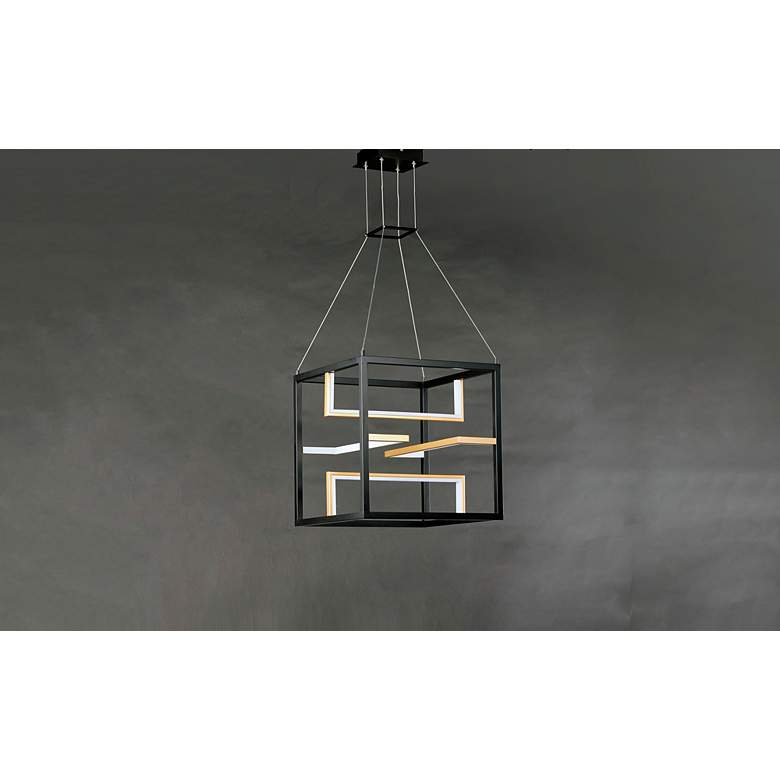 Image 7 ET2 Chamber 18 1/4" Black and Gold 4-Light LED Modern Cube Pendant more views