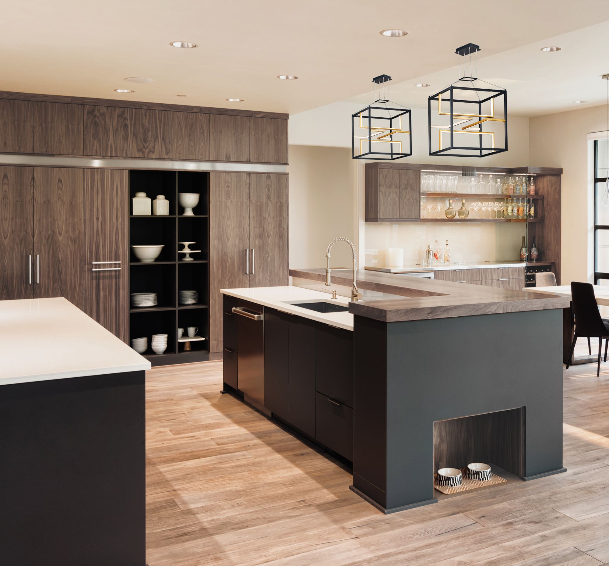 ET2 Chamber 18 1/4" Black and Gold 4-Light LED Modern Cube Pendant