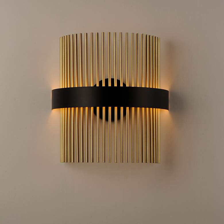 Image 1 ET2 Chimes 15" High Black/Satin Brass LED Wall Sconce WiZ